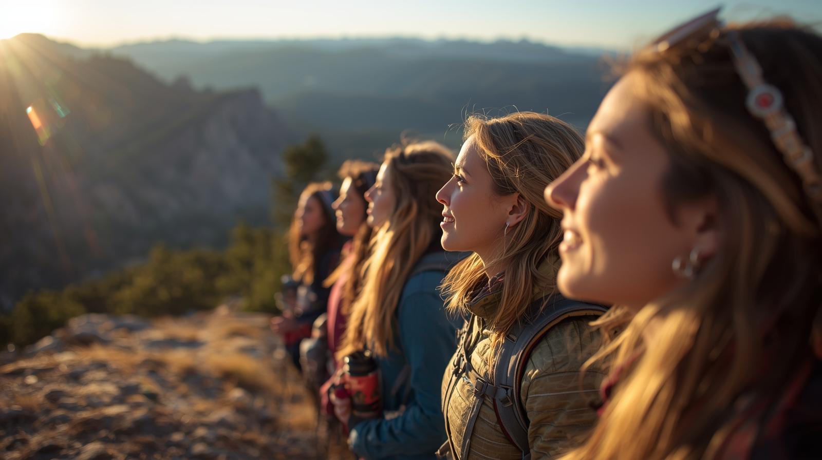 A group of hikers are pausing on a trail in Colorado Springs as they admire the scenic mountain vistas.